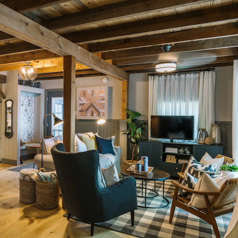 Rustic cottage living room with cozy furniture