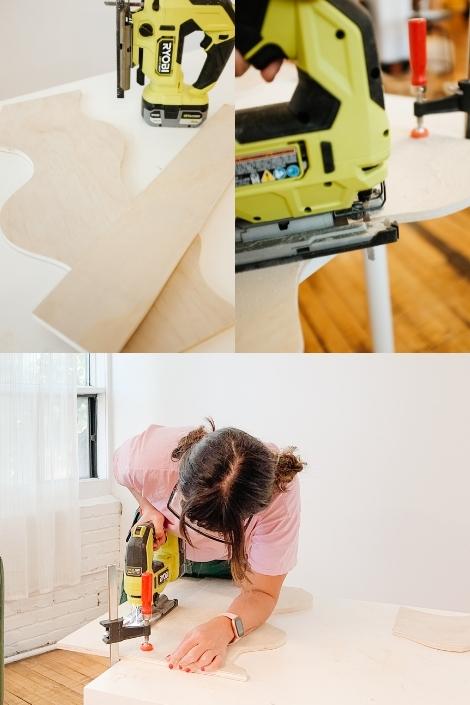 Person making a DIY wavy shelf 