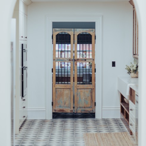 Swinging antique wooden doors