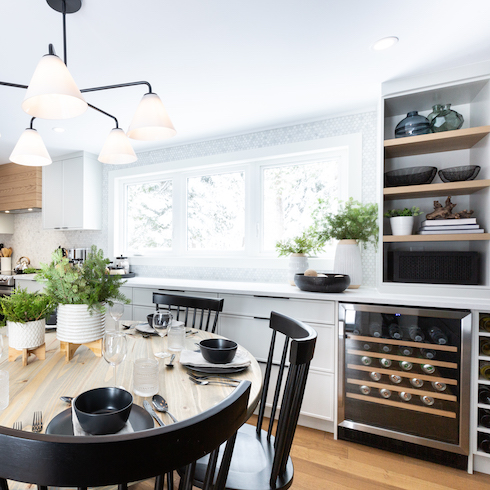 Dining room with built-in bar fridge