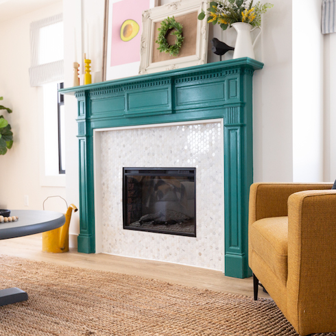 Teal fireplace