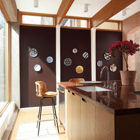 Dark brown walls in a kitchen