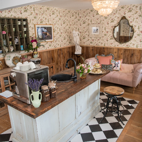 A wide shot of the quirky front room at The Roadhouse