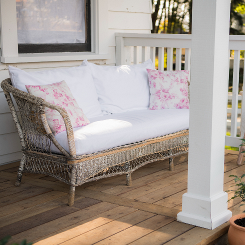 The newly recovered wicker porch furniture at The Roadhouse