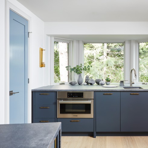 Baking station in bay window of kitchen