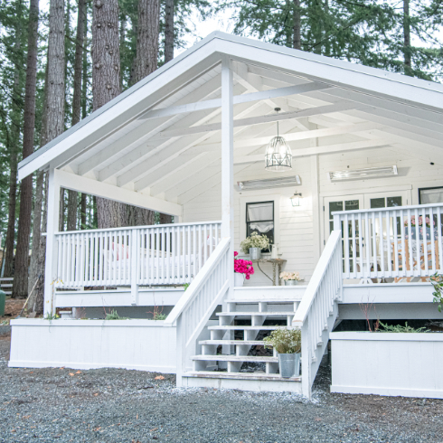 The back deck with new large roof at The Cabin