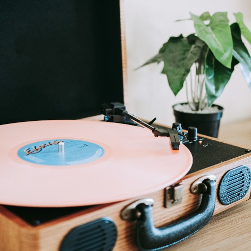 A record player on a table