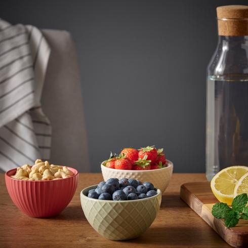 three colourful bowls