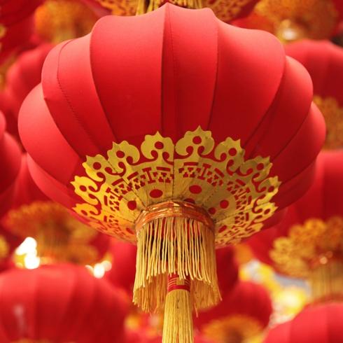 Red paper lanterns as part of as part of lunar new year decorations