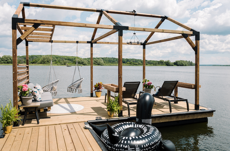 Dock with shade and seating from Renovation Resort