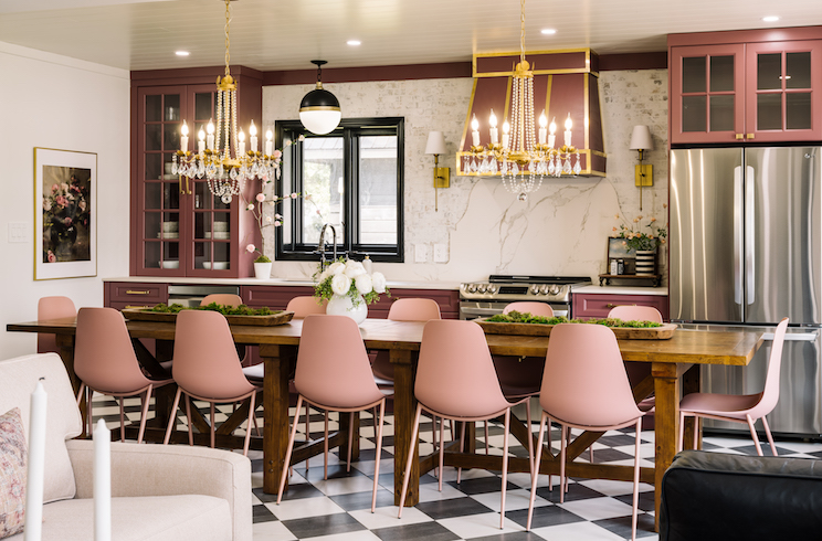 Pink Kitchen with gold features on Renovation Resort