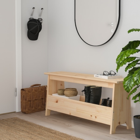 Birch bench in an entryway