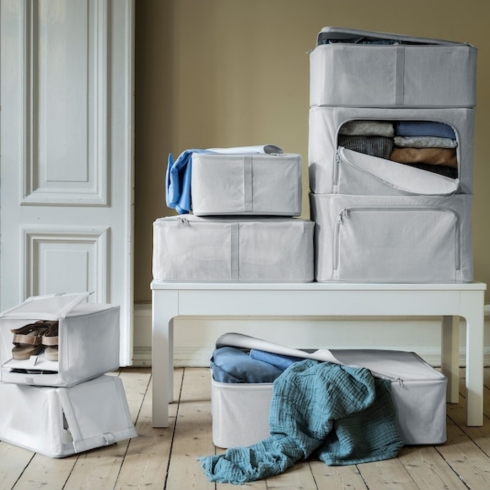 Storage cases in a hallway