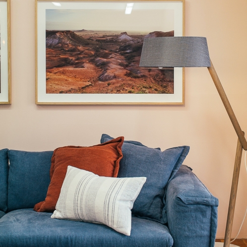 Blue sofa in living room