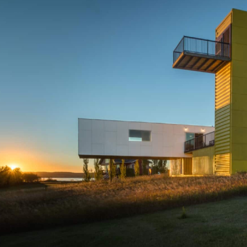 A boxy home made of a shipping container