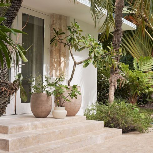 stone pots in garden