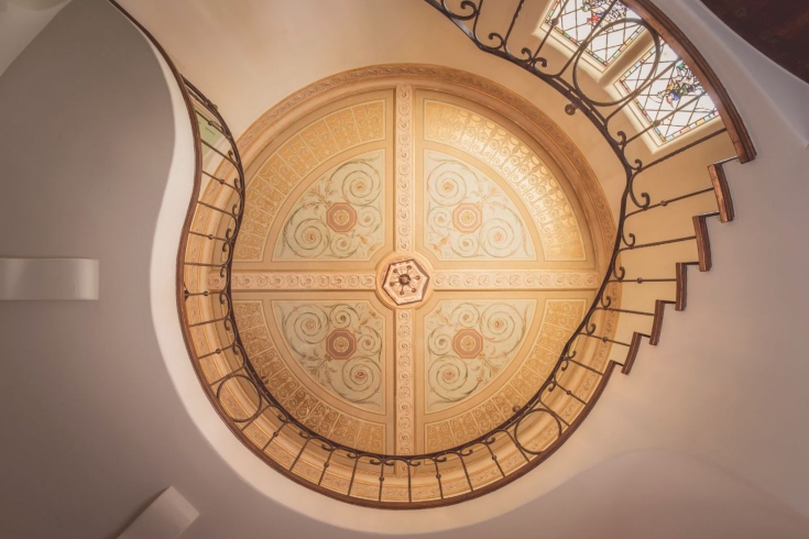 A hand-painted mural on the ceiling of the rotunda in Walt Disney's Los Feliz home