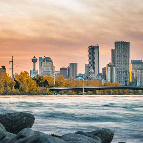 Calgary skyline at sunset