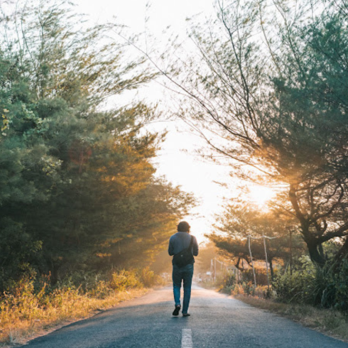 Man walking on road in country