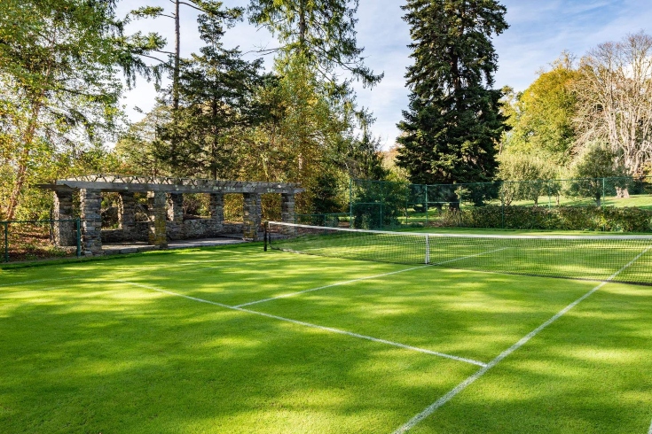 The grass tennis court at Copper Beech Farm in Greenwich, CT