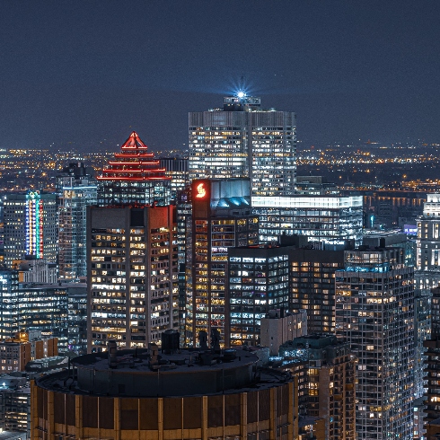 The downtown Montreal skyline at night