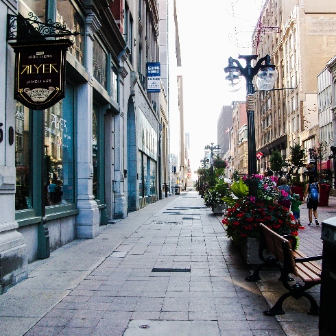 A pedestrian-first area in Ottawa with shops and restaurants