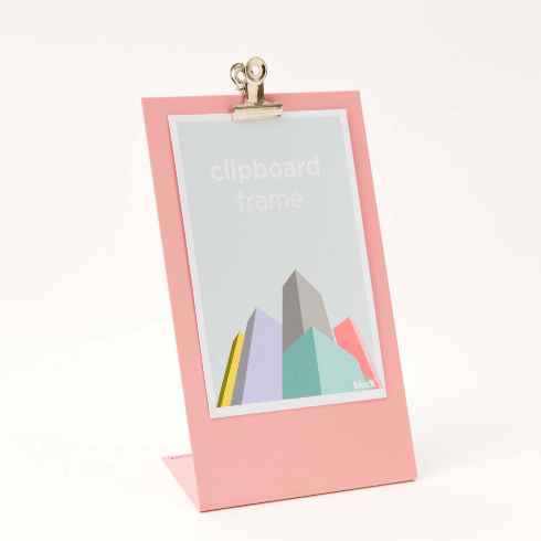 A pink clipboard frame