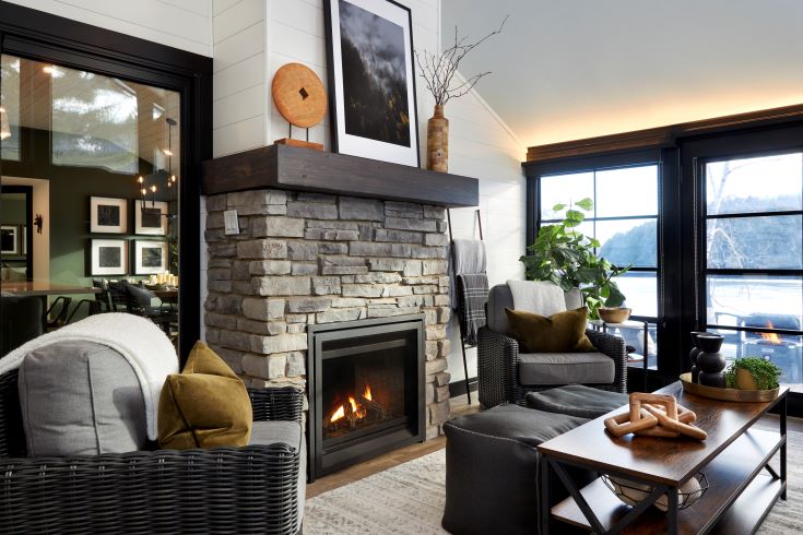 Stunning fireplace of the Heritage Hideaway from the Vacation House Rules finale