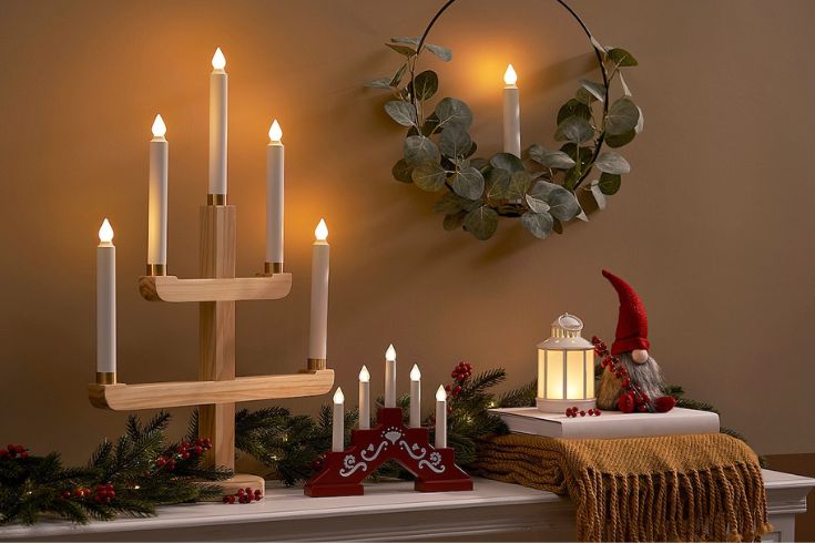 Candelabra on mantle with lights