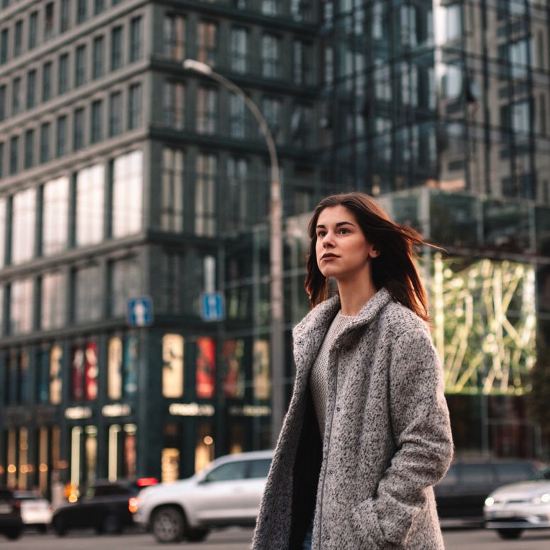 Woman walking in a city street
