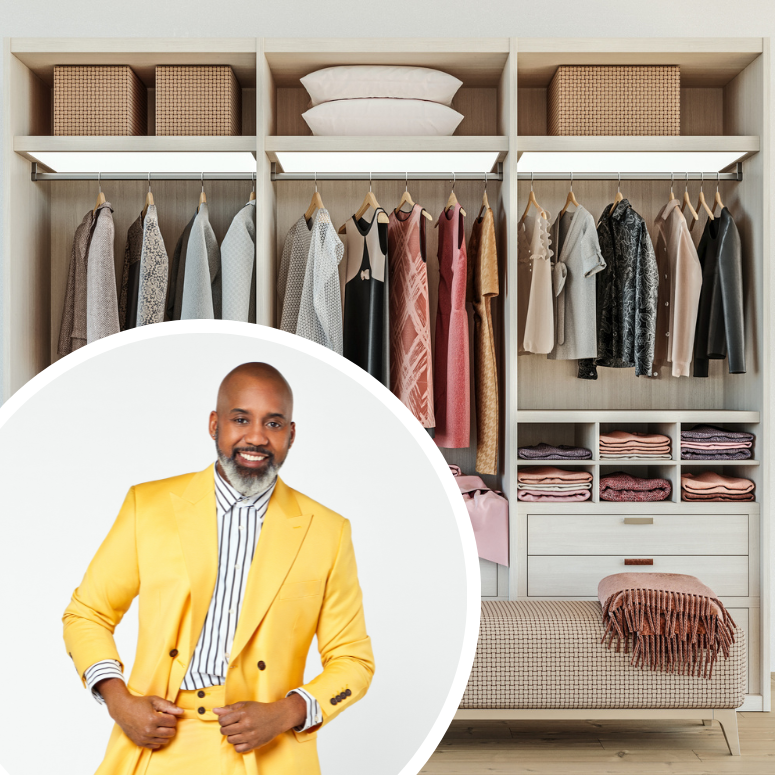 Caffery Vanhorne with an organized wardrobe in the background