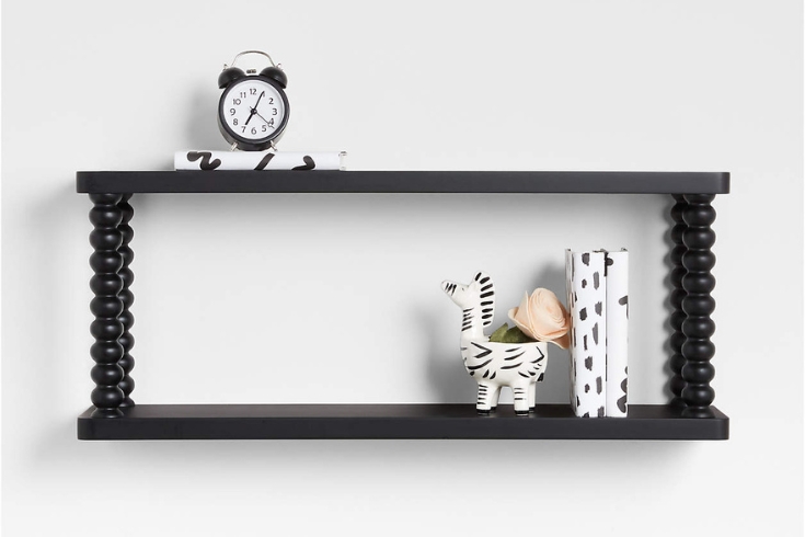 Black shelf with toys 