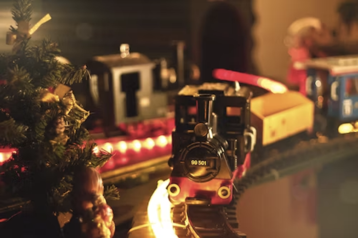 Toy train on dining table
