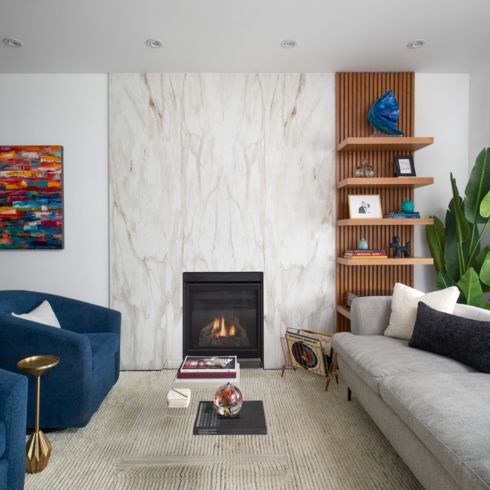 Sleek gas fireplace