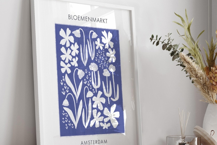 White and blue flower market poster