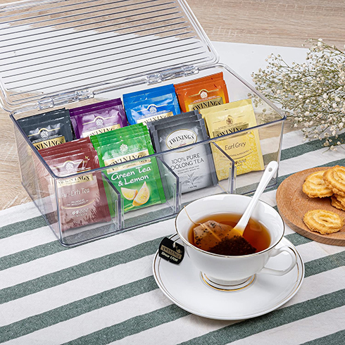 Tea Bag Organizer alongside a cup of tea