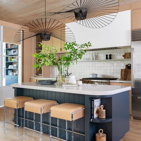 Statement lighting over kitchen island