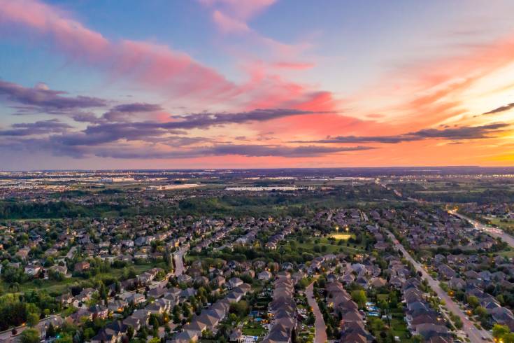 Suburbs at sunset