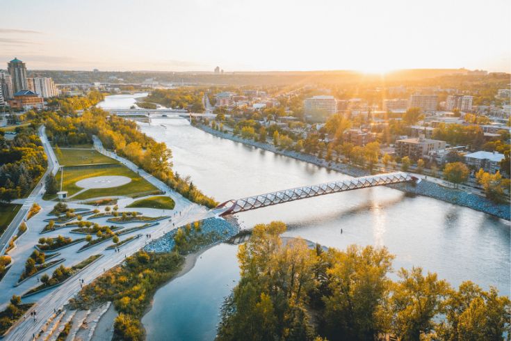 East Downtown Calgary Summer Sunset Aerial