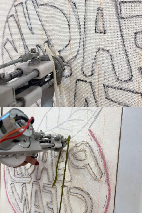 Using a punch needle machine to make your own peach bath mat