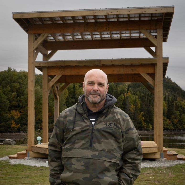 Bryan in front of the amphitheater after he was screeched in at Pollard's Point