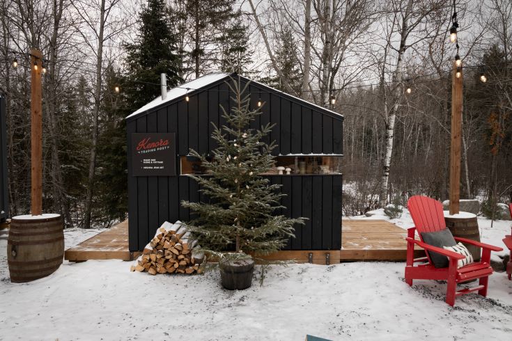 An architecturally unique ice hut being used as a vendor stall