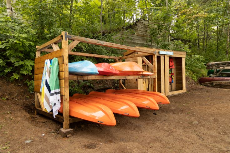 Kayak storage at a lakefront Muskoka resort