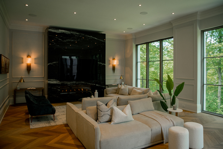 Modern living room with gorgeous window views