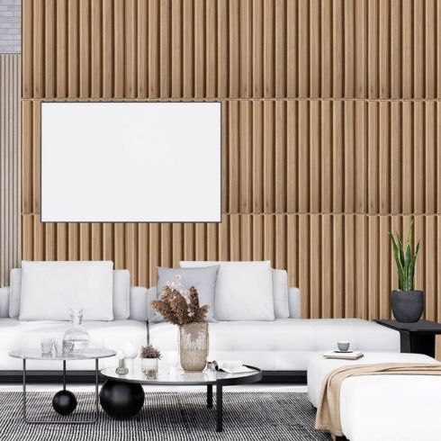 Fluted wood details in living room