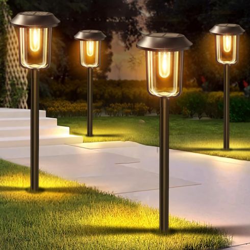 Solar lights on walkway