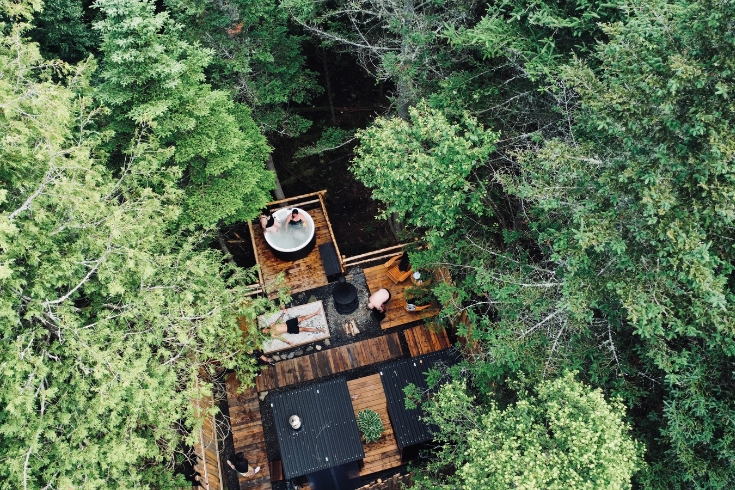 An aerial birds-eye view of La Belle Cabane in New Brunswick