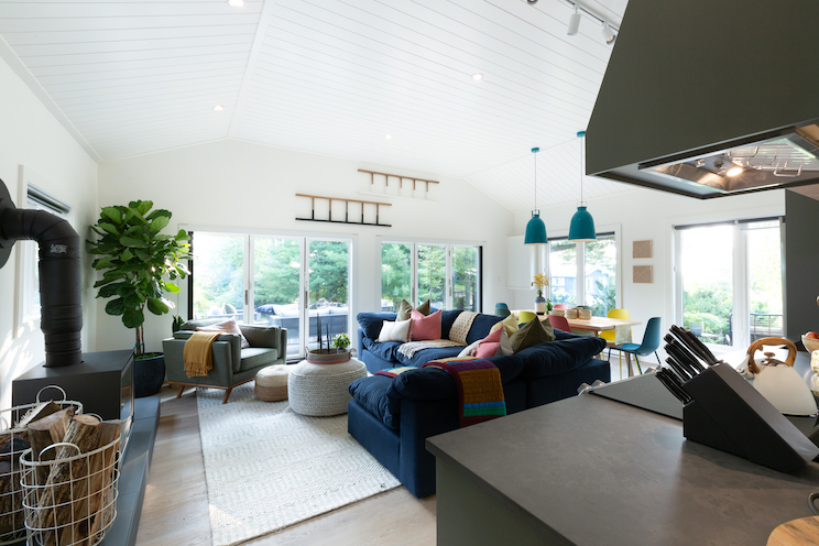 Open concept living room with sliding glass doors