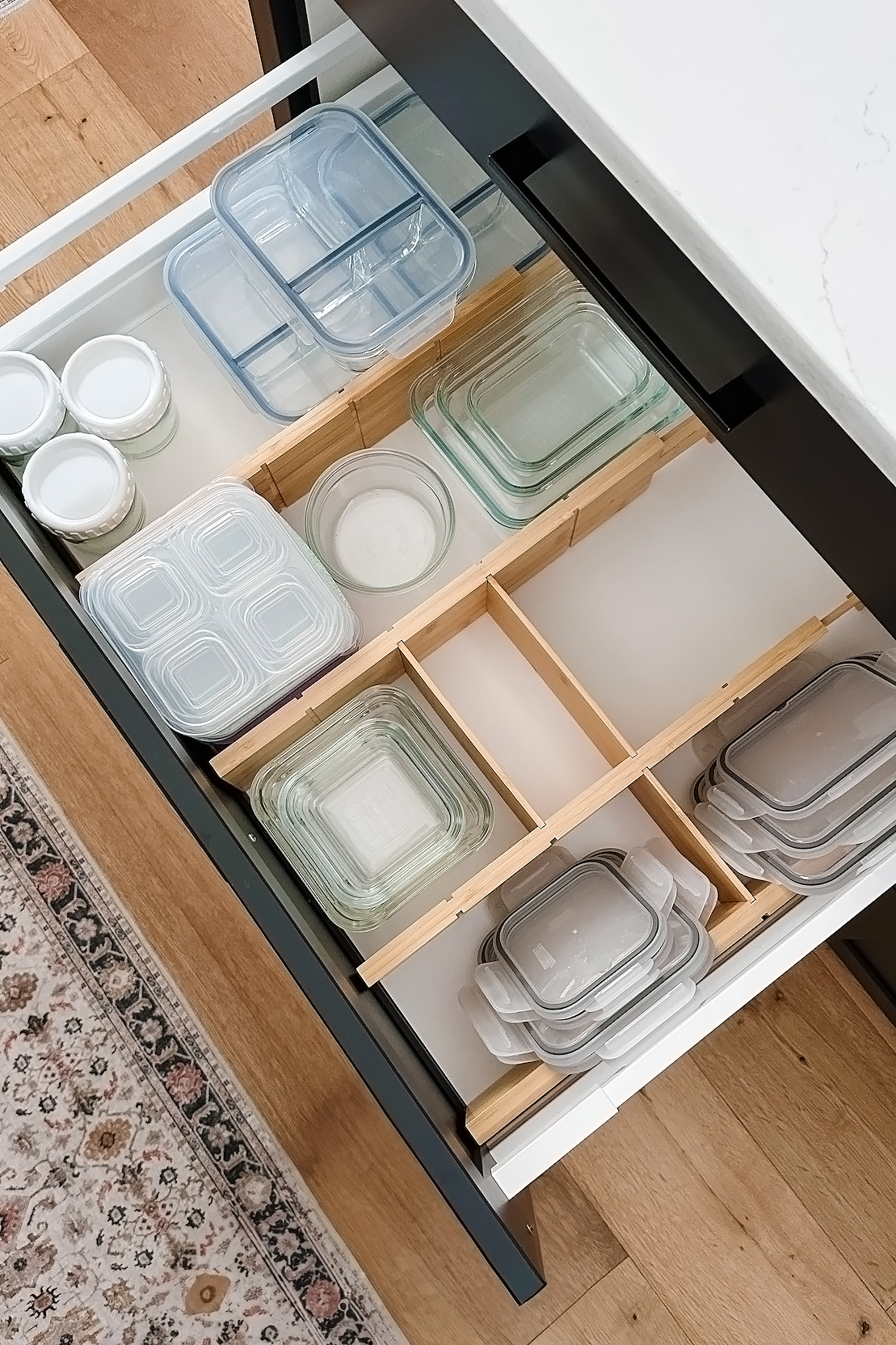 Birds-eye view of a clean kitchen drawer