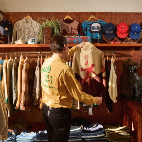 Max Hill in his vintage clothing store, Little Brothers, located on Simcoe Street in Collingwood, Ontario